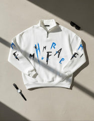 Zipper mockneck Embossed printed  Sweat Shirt